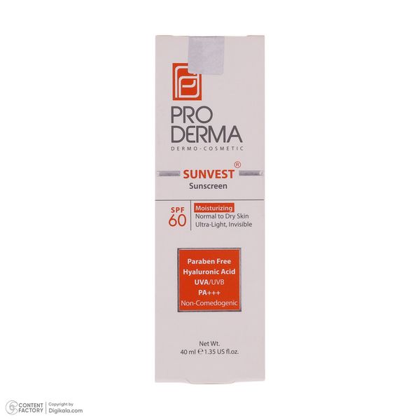 کرم ضدآفتاب پرودرما مدل 60 Sunvest، حجم 40 میلیلیتر