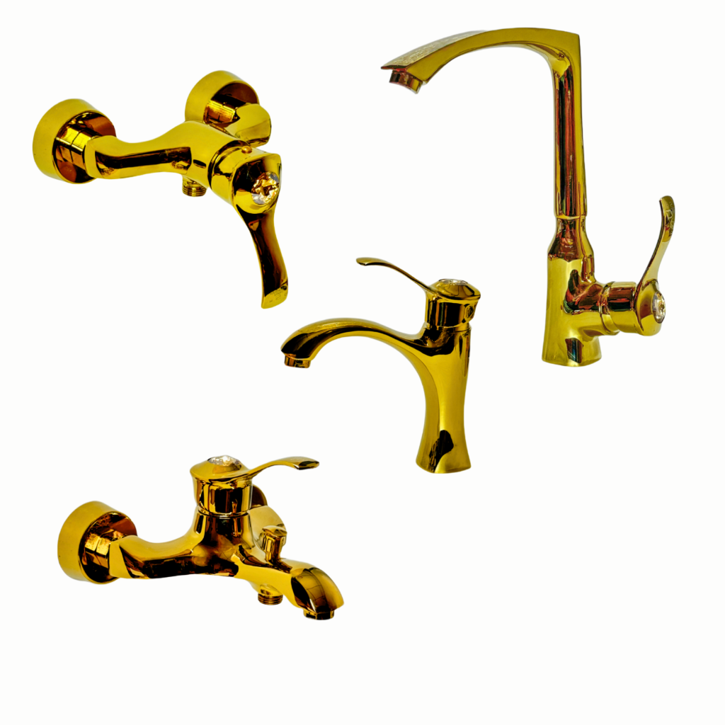 ست شیرآلات 4 تکه مدل کسری طلایی (5 سال گارانتیارسال رایگان)