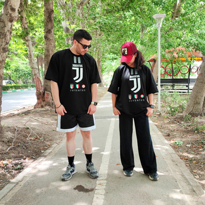 تیشرت ست پنبه‌ای اورسایز طرح یوونتوس کد 95