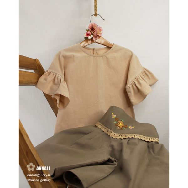 ست دو تیکه دخترانه هانی رنگ کرم قهوه ای
