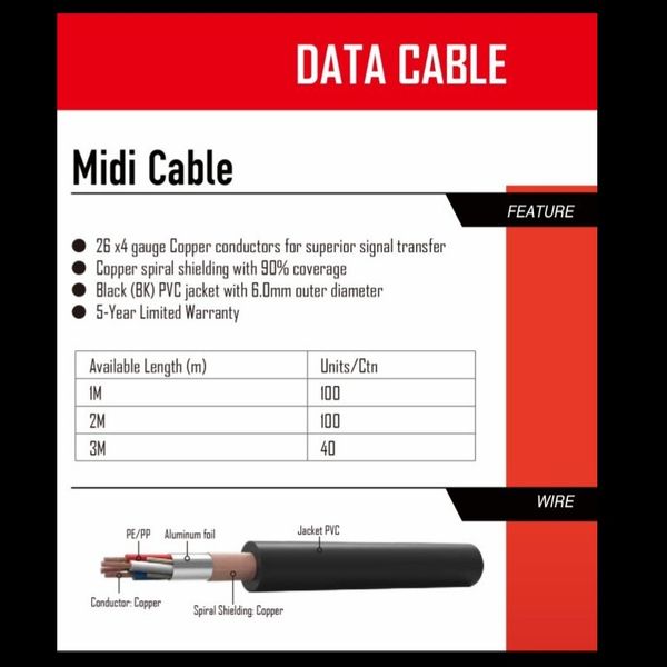(MIDI 5 PIN PLUG-SAME) KIRLIN CABLE MD-561PB/3M
