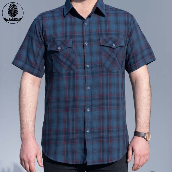 پیراهن مردانه آستین کوتاه چهار خانه پنبه ای - کد 0027