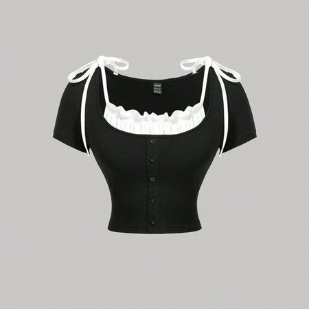 کراپ پینترستی دو رنگ یقه چین دار