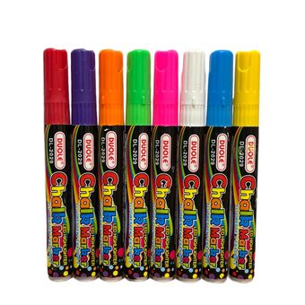 ماژیک گلس برد - وایت برد برند DUOLE مدل گچ مایع - رنگهای درخشان (فلورسنت) بسته 8 عددی