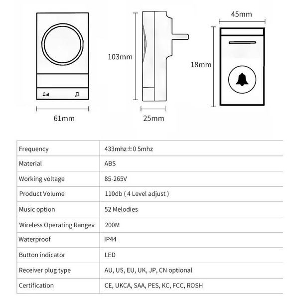 زنگ بی سیم مدل N189-BB