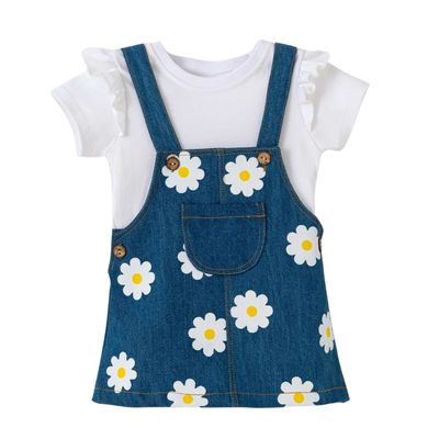 ست تی شرت آستین کوتاه و سارافون نوزادی مدل MDSS-CH2405