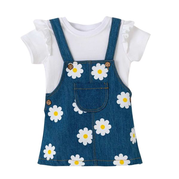 ست تی شرت آستین کوتاه و سارافون نوزادی مدل MDSS-CH2405