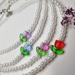 گردنبند زنانه مدل مروارید و لاله