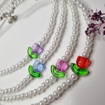 گردنبند زنانه مدل مروارید و لاله