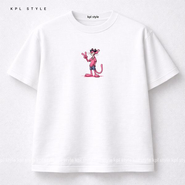 تیشرت باکسی طرح پلنگ صورتی 100٪ پنبه با چاپ مینیمال | کد 1313