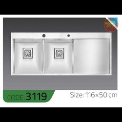سینک باکسی 3119 الکا استیل | سینک ظرفشویی دو لگنه استیل سایز 116×50 سانت