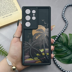 قاب گوشی Galaxy S23 Ultra سامسونگ سیلیکونی Solid Case محافظ لنز دار طرح نخل مشکی