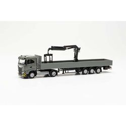 Iveco S-Way ND flat bed semitrailer with crane, grey/yellow 316415