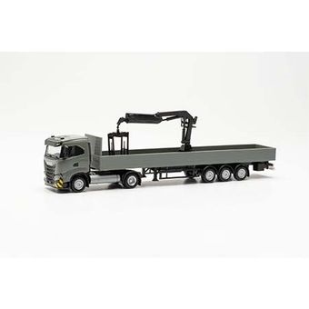 Iveco S-Way ND flat bed semitrailer with crane, grey/yellow    316415