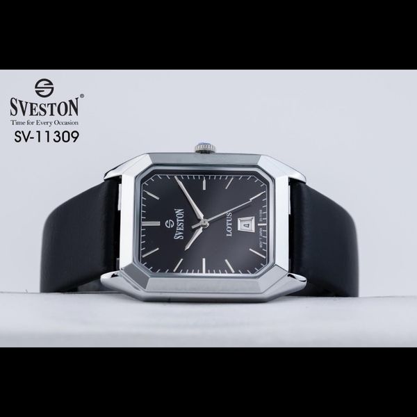 ساعت سویستون مدل11309چهار گوش رنگ نقره ای بند مشکی