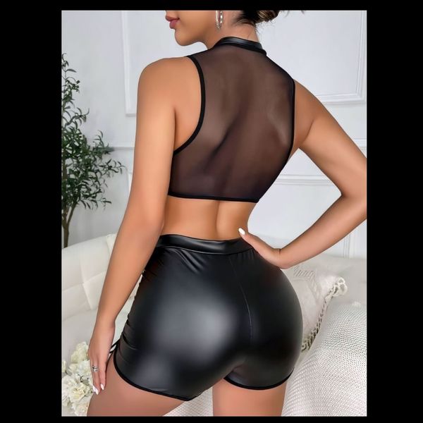 ست نیم تنه و شلوارک چرم کد : 422