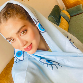 روسری دستدوز نخی کنزو آبی یخی