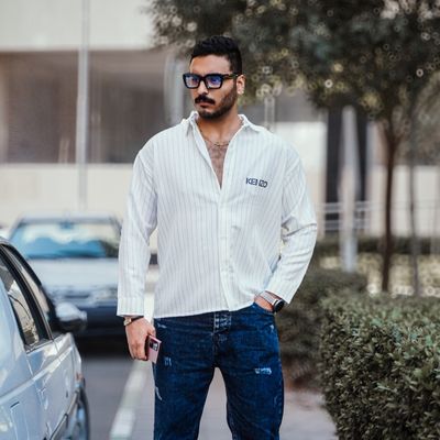 پیراهن راه راه سفید