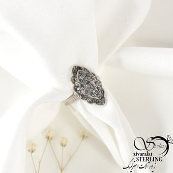 انگشتر نقره 925عیار سیاه قلم زنانه طرح لوزی کد 3357