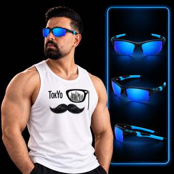 عینک آفتابی ورزشی Oakley  | پلاریزه UV400 | لنز آبی رفلکس بدون قاب