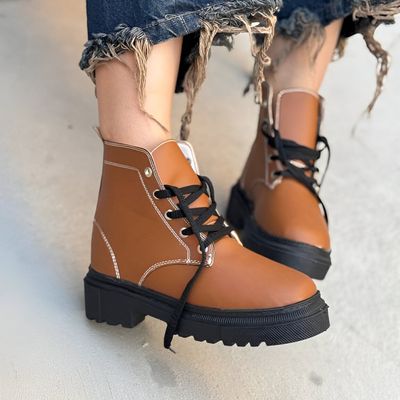 بوت چرم بندی قهوه ای