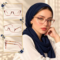 فریم طبی زنانه نیم‌فریم اورسایز کرم صورتی با قابلیت تعویض عدسی  women-oversized-cream-pink-semi-rimless-frame