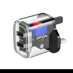 آداپتور 2 پورت 3 پین Porodo Dual Output Transparent همراه با کابل USB-A به USB-C