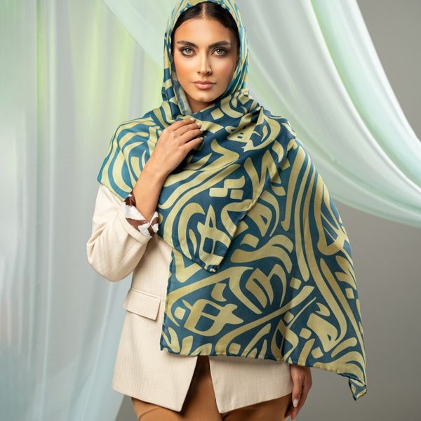 شال کالیگرافی  اشعار ایرانی رنگ سبز آبی