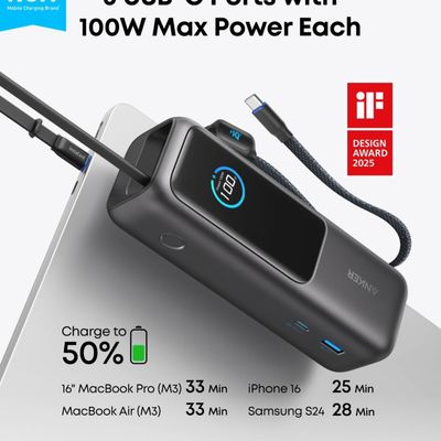 **پاوربانک انکر مدل A1695 | ظرفیت 25000 mAh و توان 165 وات**