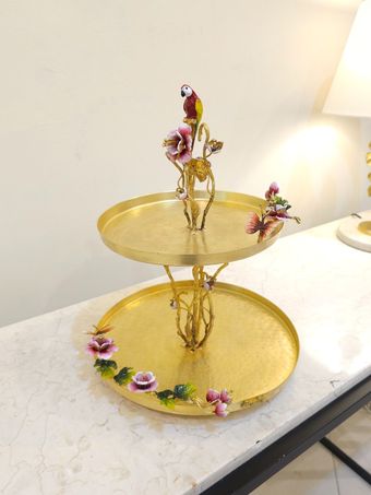 شیرینی خوری برنجی | مدل دیس دو طبقه میناکاری کد 11