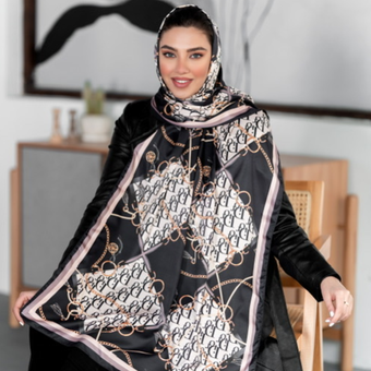 شال ابریشم توییل دیور کمربندی مشکی کرم
