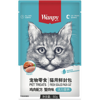 پوچ گربه‌ی ونپی با طعم مرغ و خرچنگ / Wanpy cat pouch with chicken and crab flavor