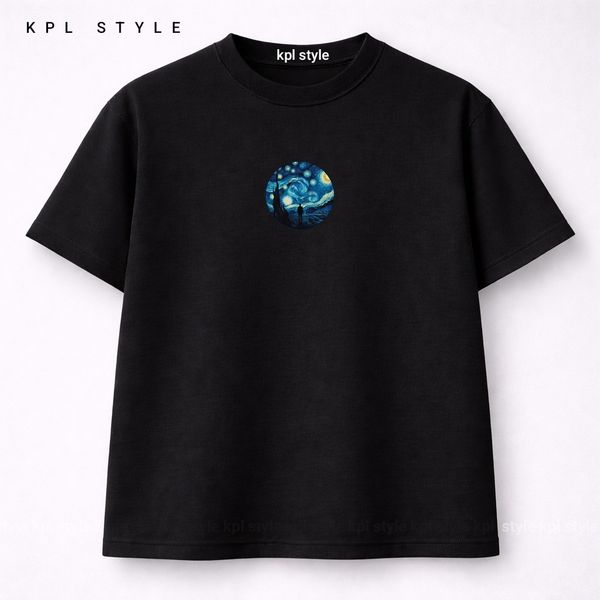 تیشرت باکسی نخ پنبه با چاپ مینیمال (Starry Night) | کد 1316