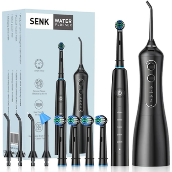 ست کامل مسواک برقی و واترجت SENK مدل Intelligent 2-in-1 | دستگاه 2 در 1 شستشوی دهان و دندان با مخزن 320 میلی‌لیتر