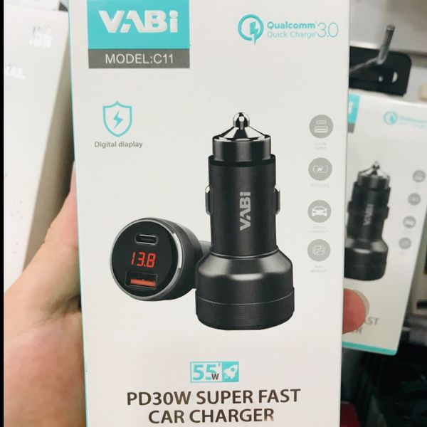 شارژر فندکی دو پورت VABI مدل C11 با توان 55 وات و نمایشگر دیجیتال ولتاژ