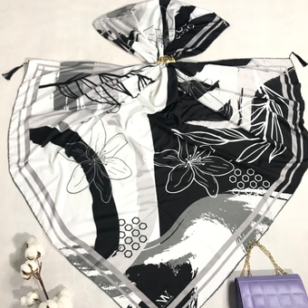 روسری نخ ابریشم گارزا دستدوز لیلیوم مشکی سفید