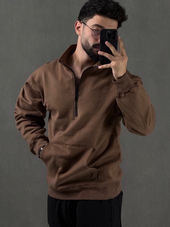 سویشرت نیم زیپ نیوان قهوه ای