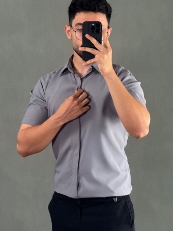 پیراهن دوشین آستین کوتاه طوسی 2003