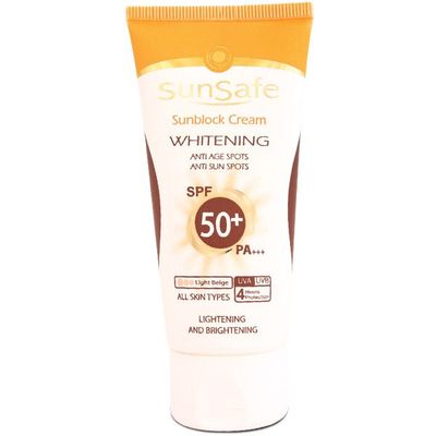 کرم ضد آفتاب رنگی سان سیف، SPF50، مدل Whitening، مناسب انواع پوست تنالیته رنگ روشن و حجم 50 میلی‌ لیتر، محافظت کننده در برابر اش