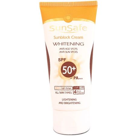 کرم ضد آفتاب رنگی سان سیف، SPF50، مدل Whitening، مناسب انواع پوست تنالیته رنگ روشن و حجم 50 میلی لیتر، محافظت کننده در برابر اش
