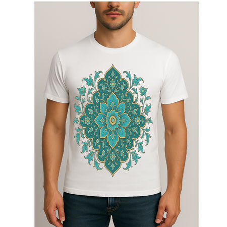 تیشرت سفید با طرح نقوش اسلیمی کد 2