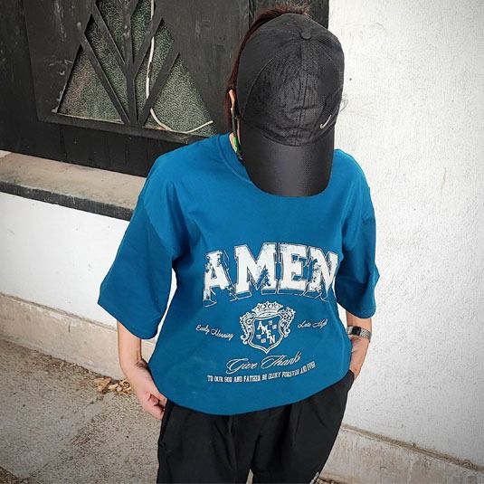 تیشرت باکسی نخ پنبه طرح AMEN کد 109