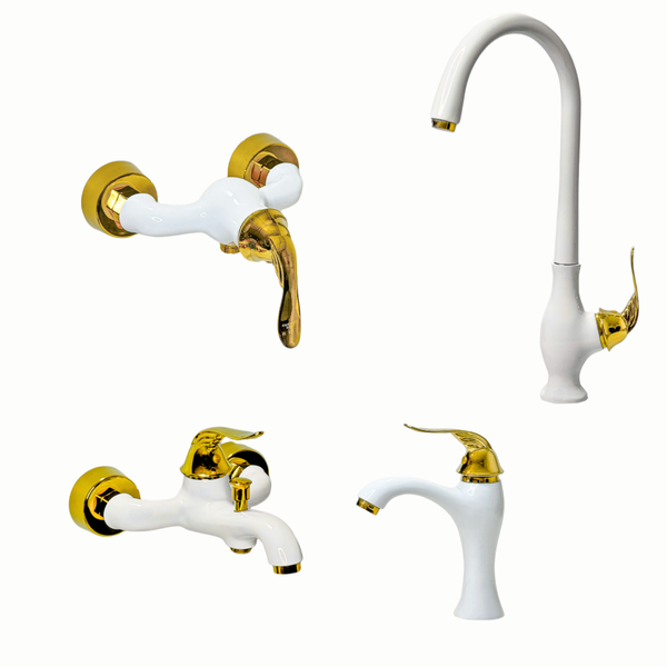 ست شیرآلات 4 تکه مدل سزار سفیدطلایی (5 سال گارانتی + ارسال رایگان)