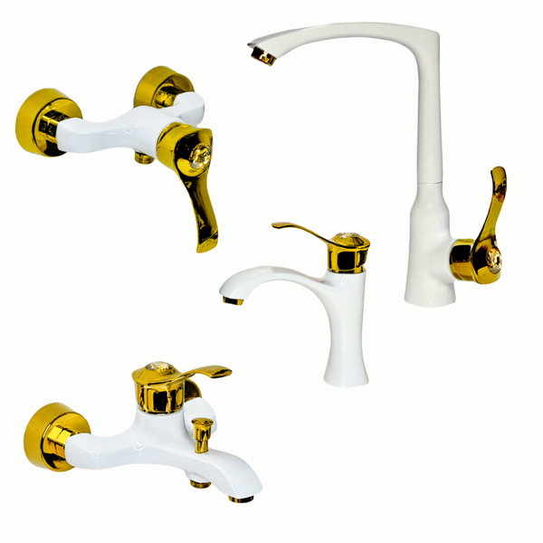 ست شیرآلات 4 تکه مدل کسری سفیدطلایی (5 سال گارانتی + ارسال رایگان)