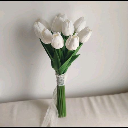 دسته گل عروس مصنوعی لاله سفید 10 شاخه