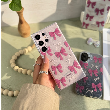 قاب پاپیون صورتی اکلیلی پشت طلق / آیفون ، سامسونگ ، شیائومی / (کدC1886)