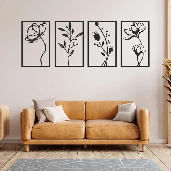 دیوارکوب مدل چوبی گل کد T33 مجموعه چهار عددی