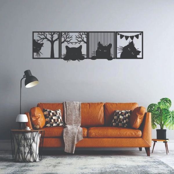 استیکر مدل چاوه پنل گربه چوبی مجموعه چهار عددی