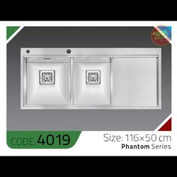 سینک باکسی 4019 الکا استیل | سینک ظرفشویی دو لگنه فانتوم سایز 116×50 سانت