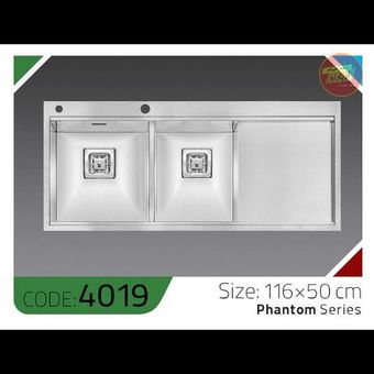سینک باکسی 4019 الکا استیل | سینک ظرفشویی دو لگنه فانتوم سایز 116×50 سانت